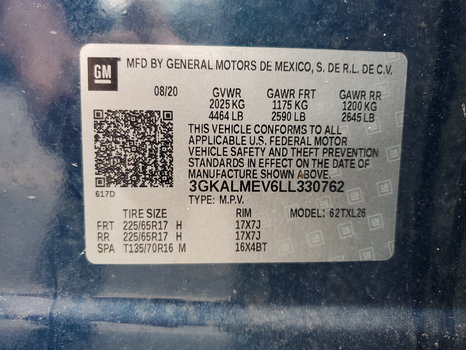 3GKALMEV6LL330762 2020 GMC Terrain Sle