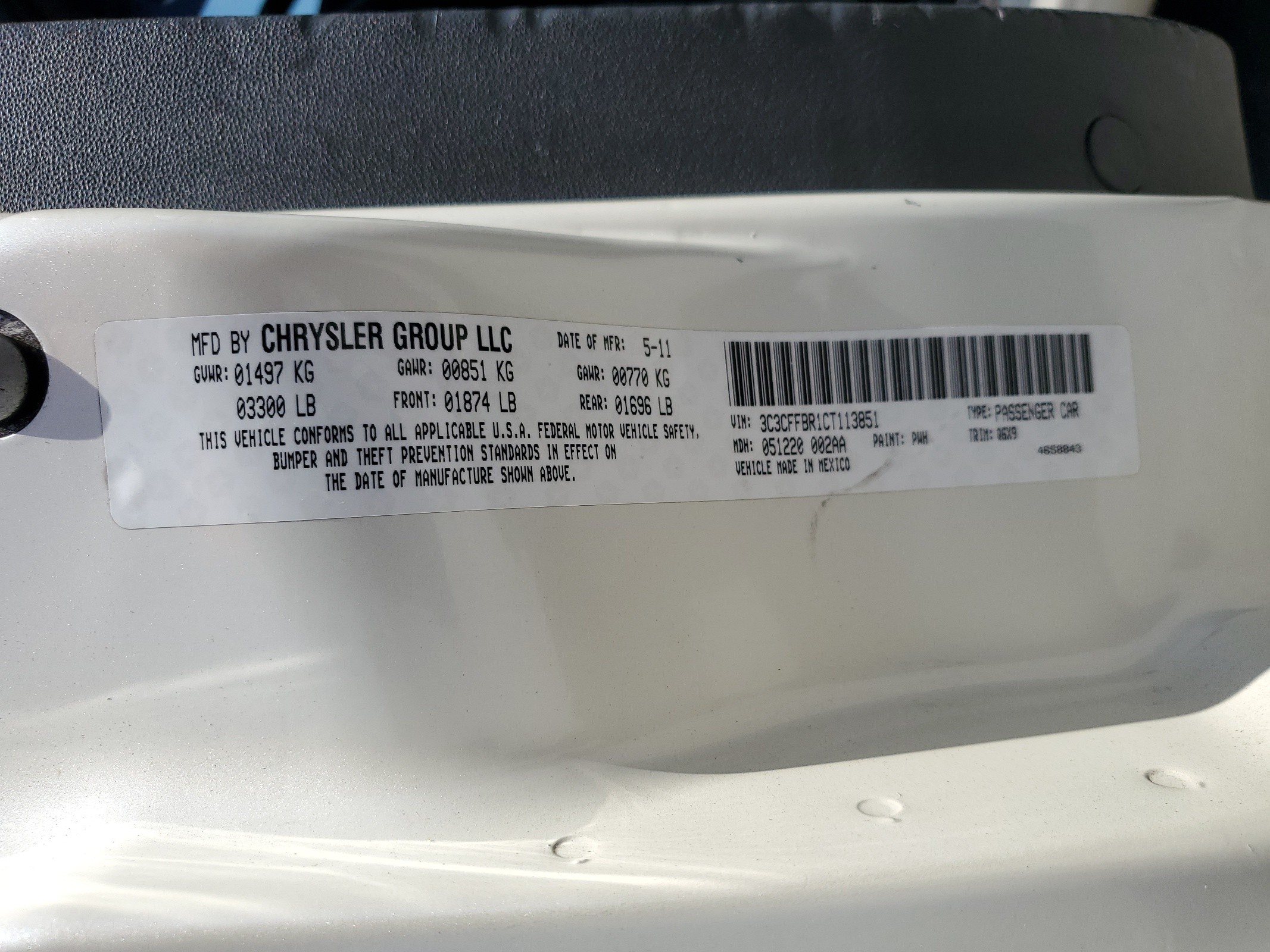 3C3CFFBR1CT113851 2012 Fiat 500 Sport