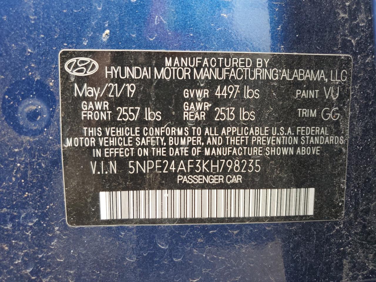 5NPE24AF3KH798235 2019 Hyundai Sonata Se