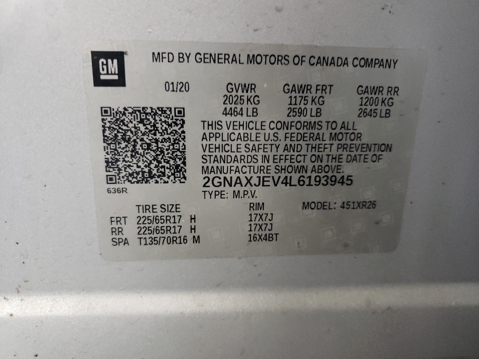 2020 Chevrolet Equinox Lt vin: 2GNAXJEV4L6193945