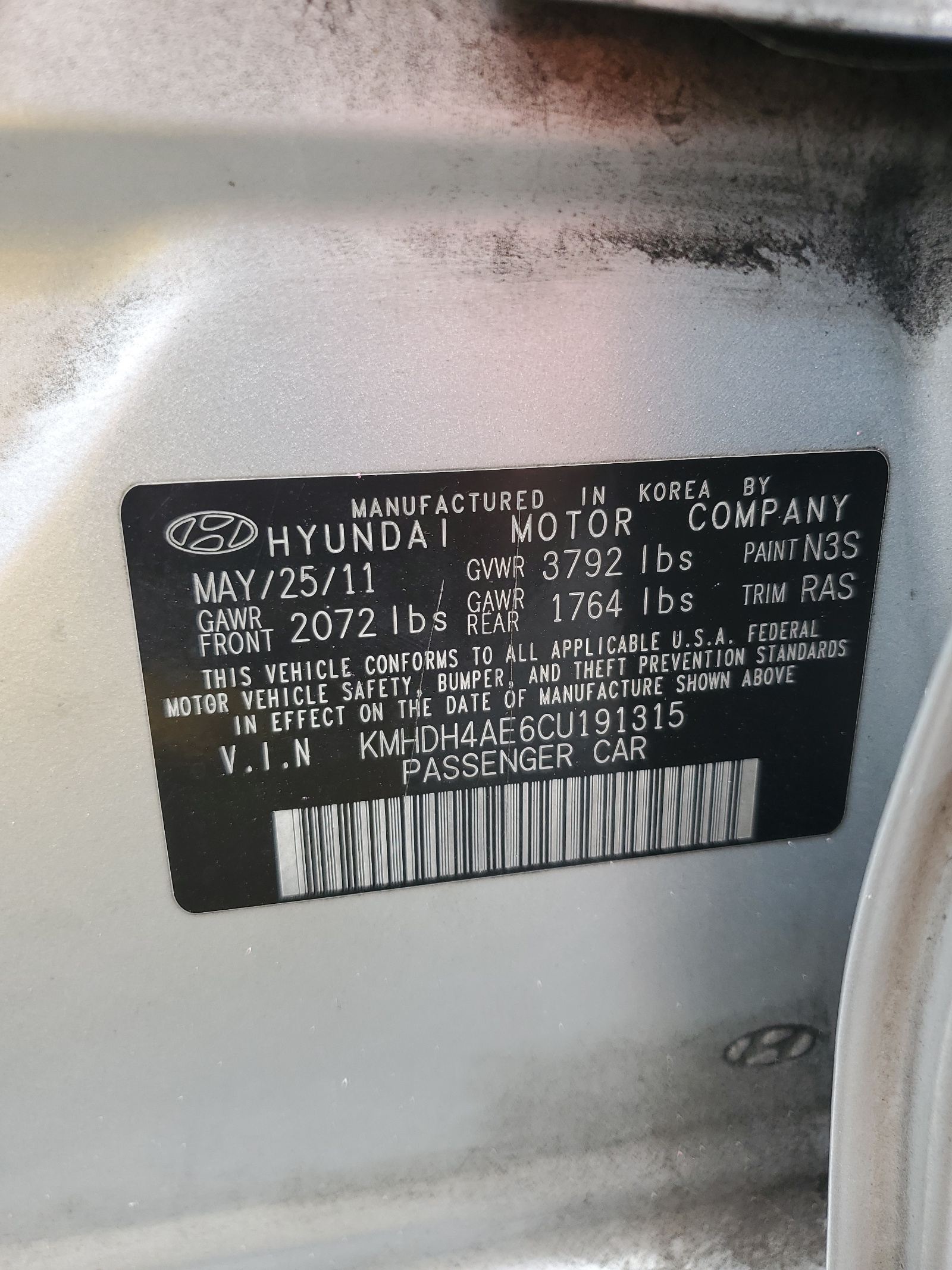 KMHDH4AE6CU191315 2012 Hyundai Elantra Gls