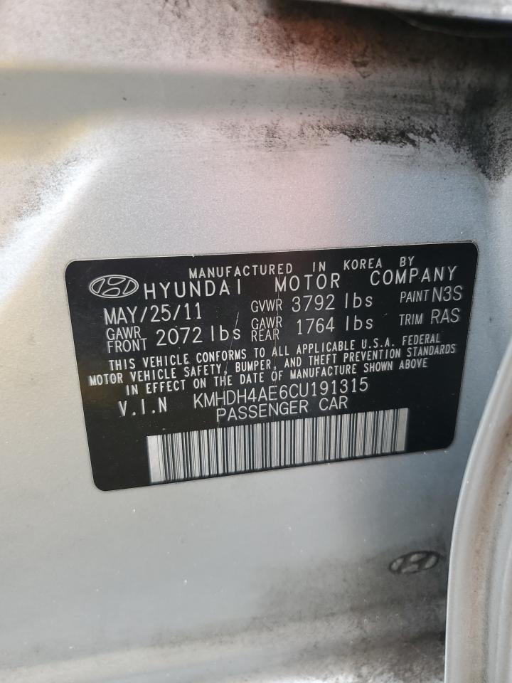 2012 Hyundai Elantra Gls VIN: KMHDH4AE6CU191315 Lot: 61817364