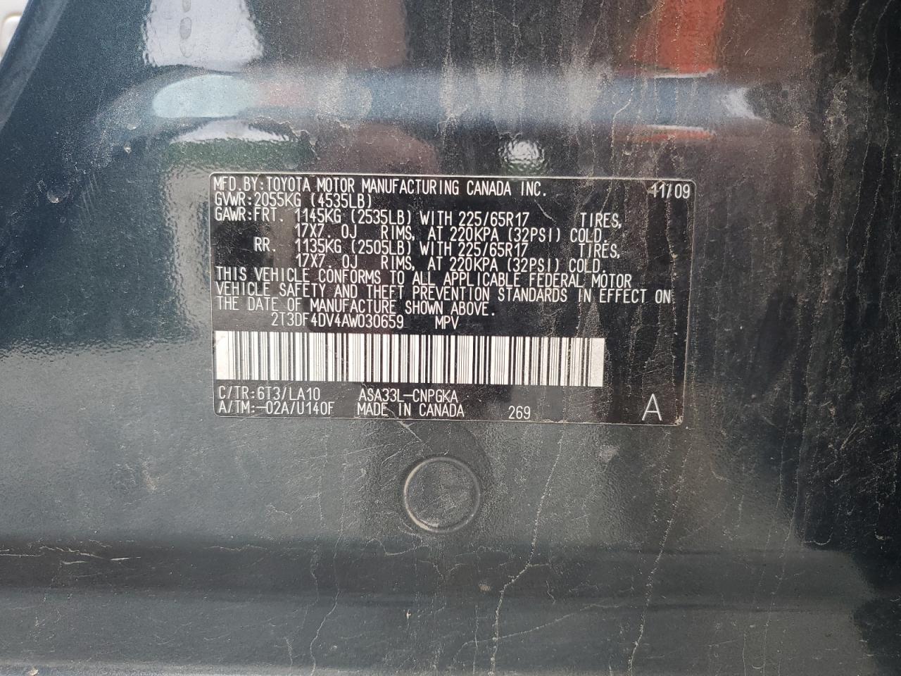 2010 Toyota Rav4 Limited VIN: 2T3DF4DV4AW030659 Lot: 62443994