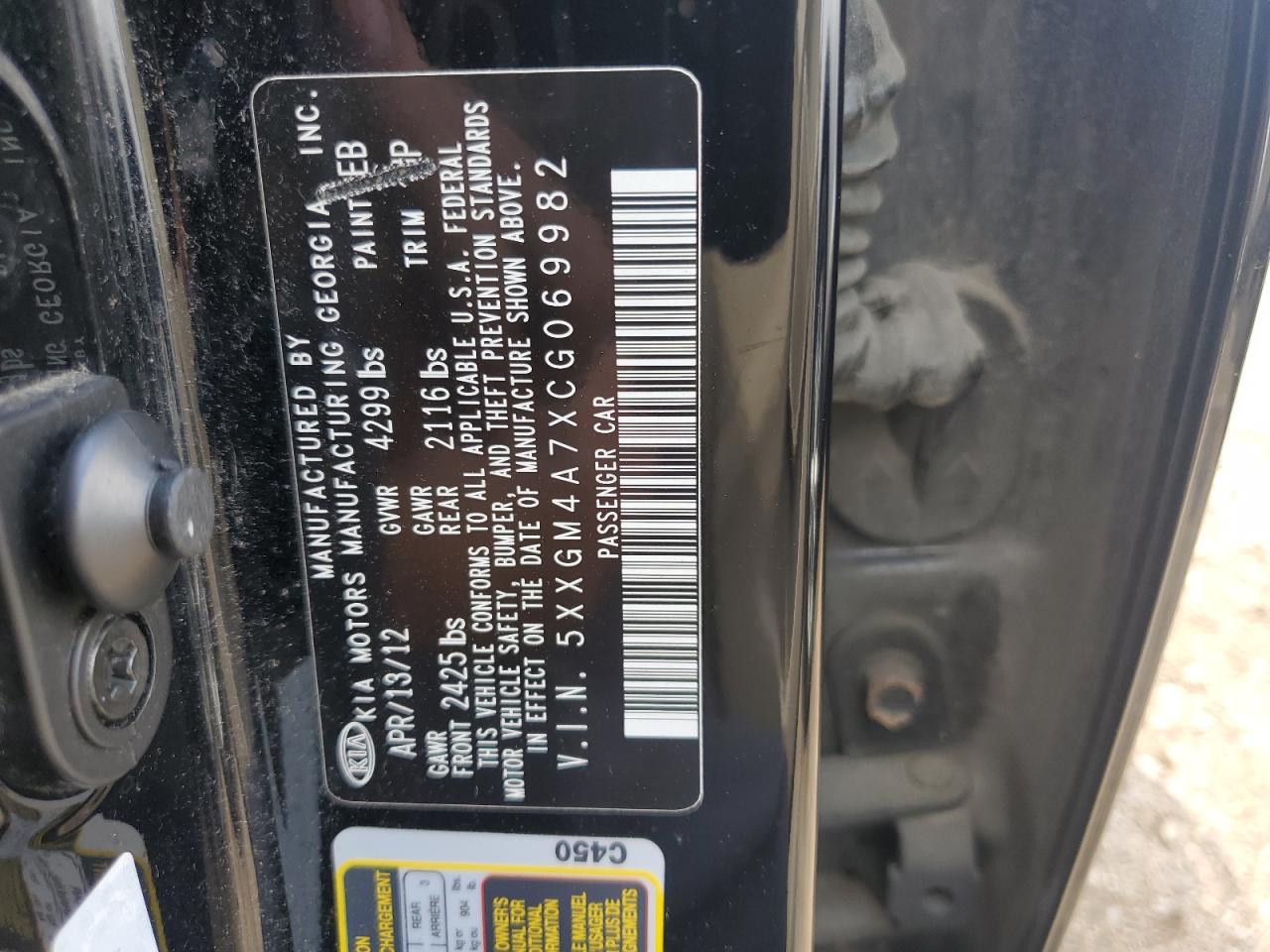 2012 Kia Optima Lx VIN: 5XXGM4A7XCG069982 Lot: 60156534