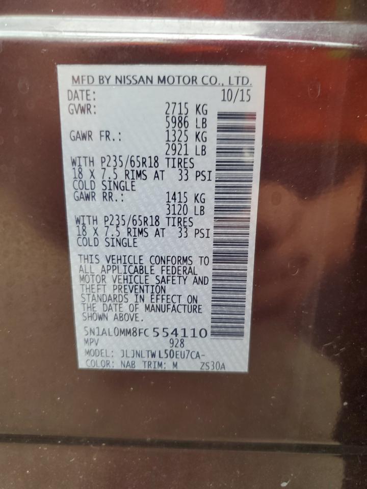 2015 Infiniti Qx60 VIN: 5N1AL0MM8FC554110 Lot: 63288914