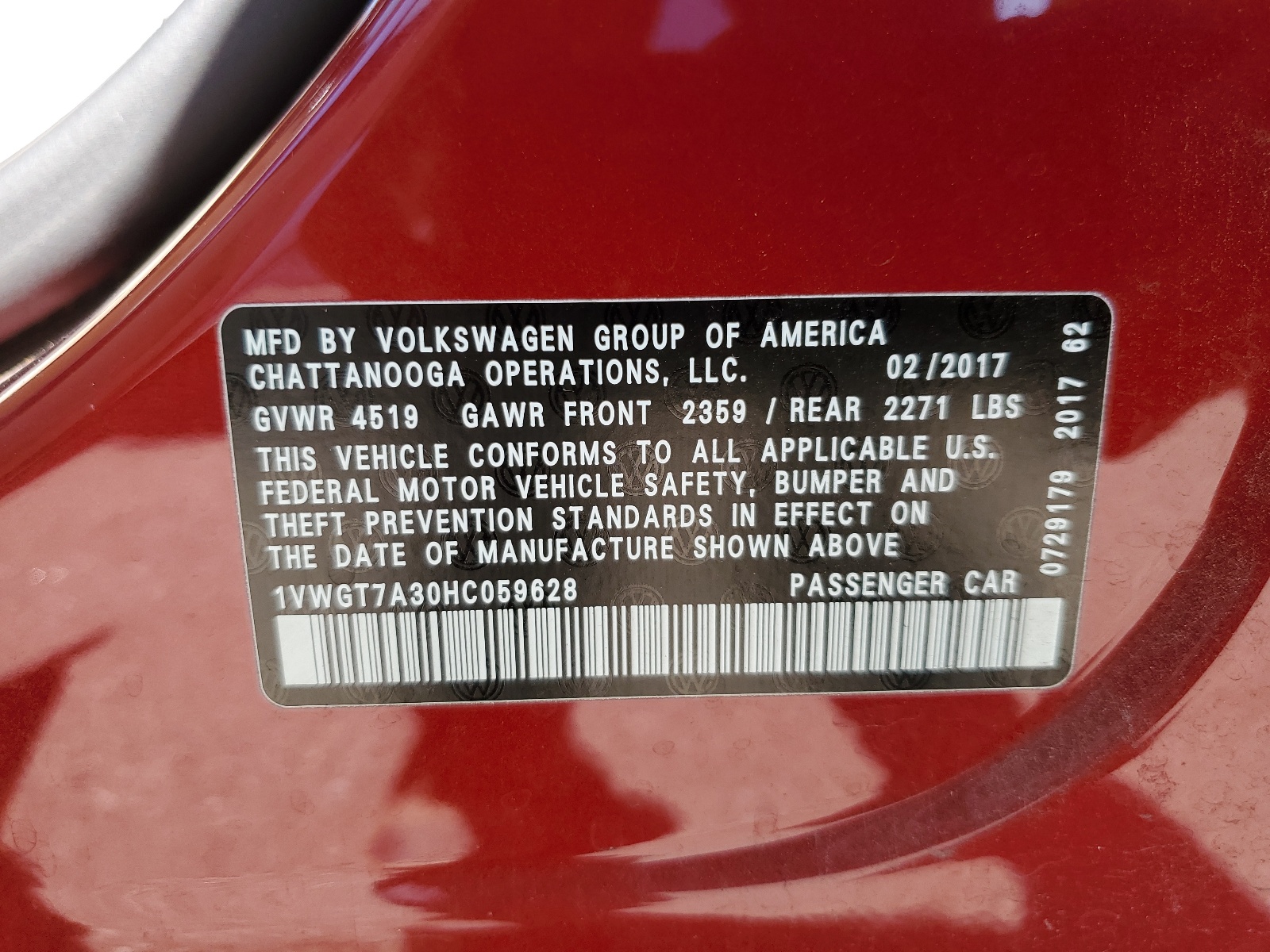 1VWGT7A30HC059628 2017 Volkswagen Passat Se