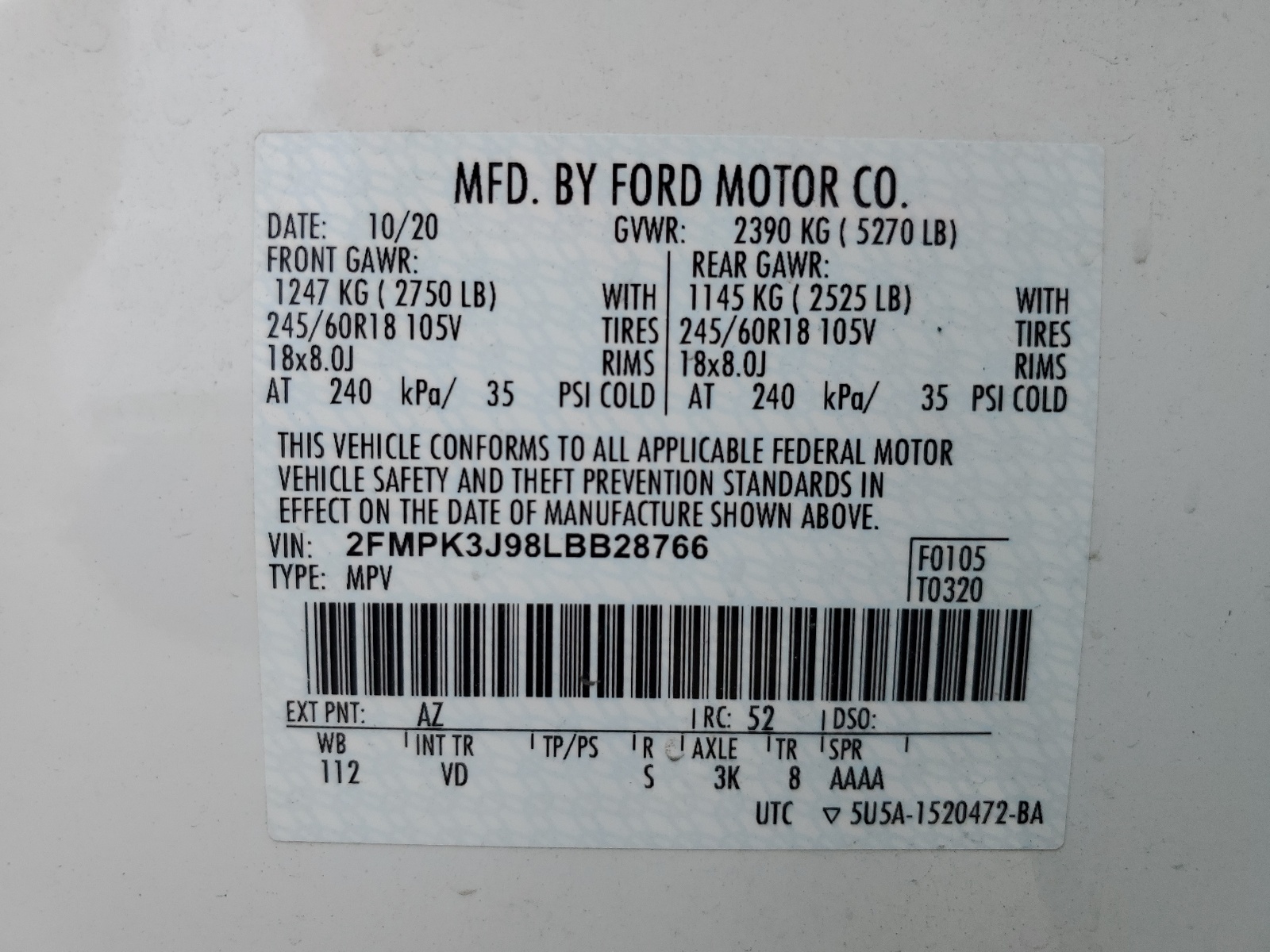 2FMPK3J98LBB28766 2020 Ford Edge Sel