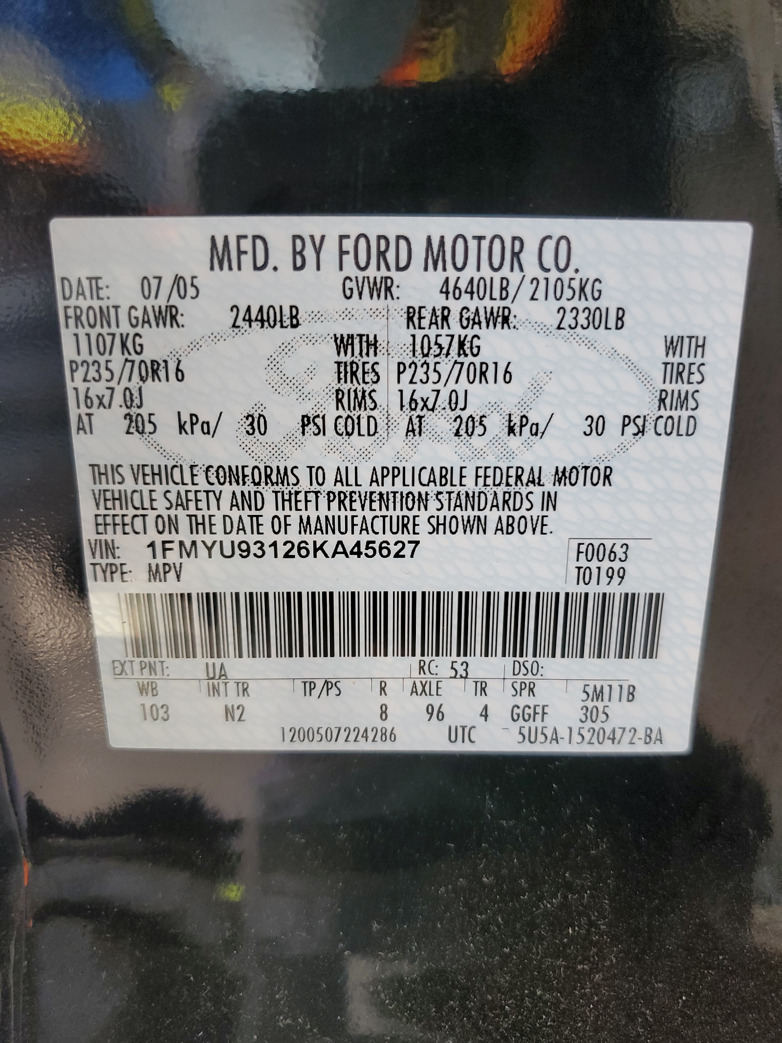 1FMYU93126KA45627 2006 Ford Escape Xlt