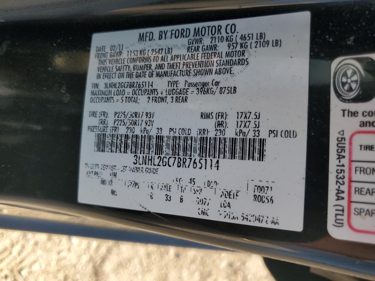 2011 Lincoln Mkz VIN: 3LNHL2GC7BR765114 Lot: 63813394