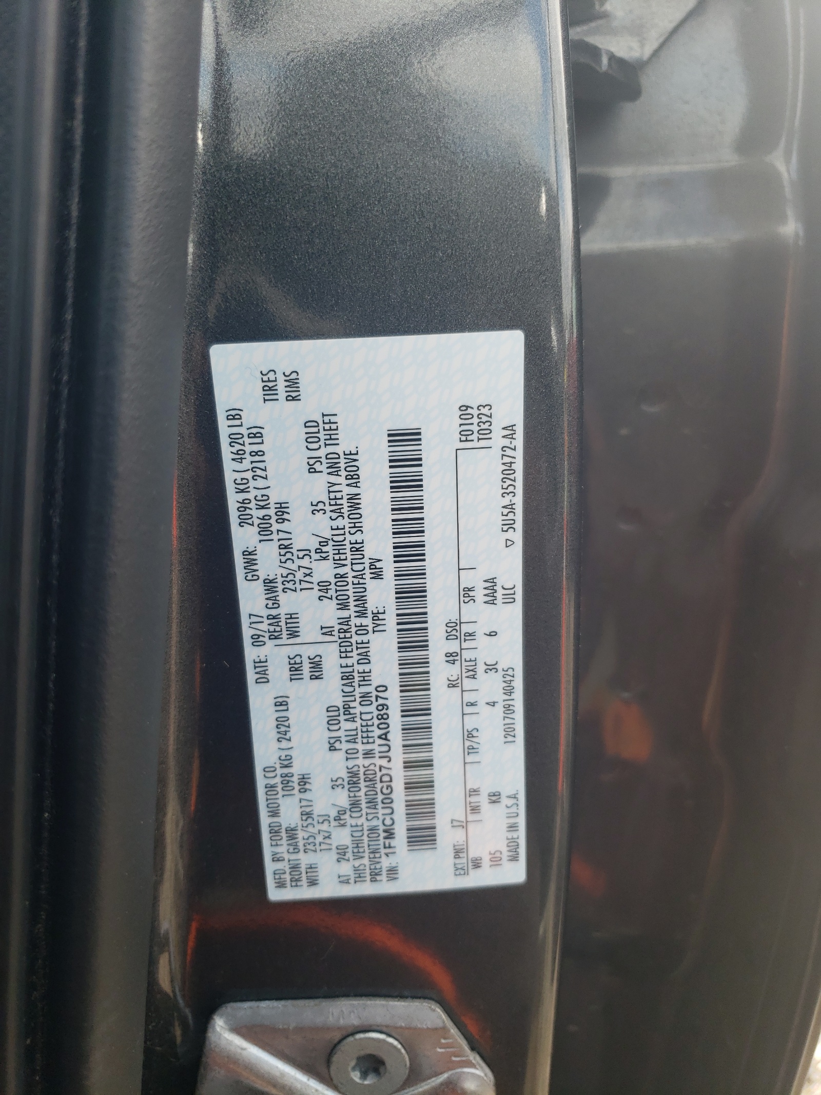 1FMCU0GD7JUA08970 2018 Ford Escape Se