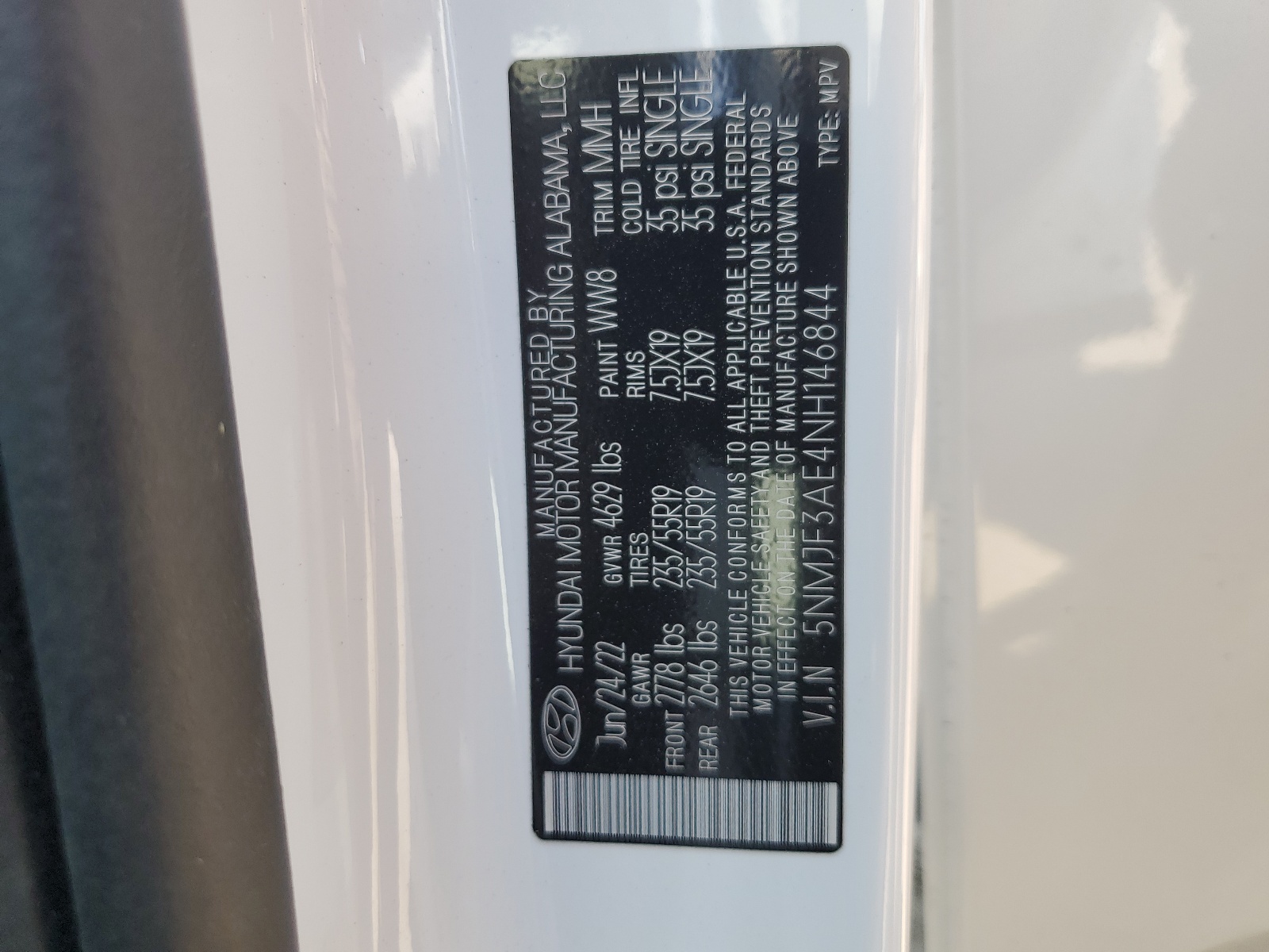 5NMJF3AE4NH146844 2022 Hyundai Tucson Sel