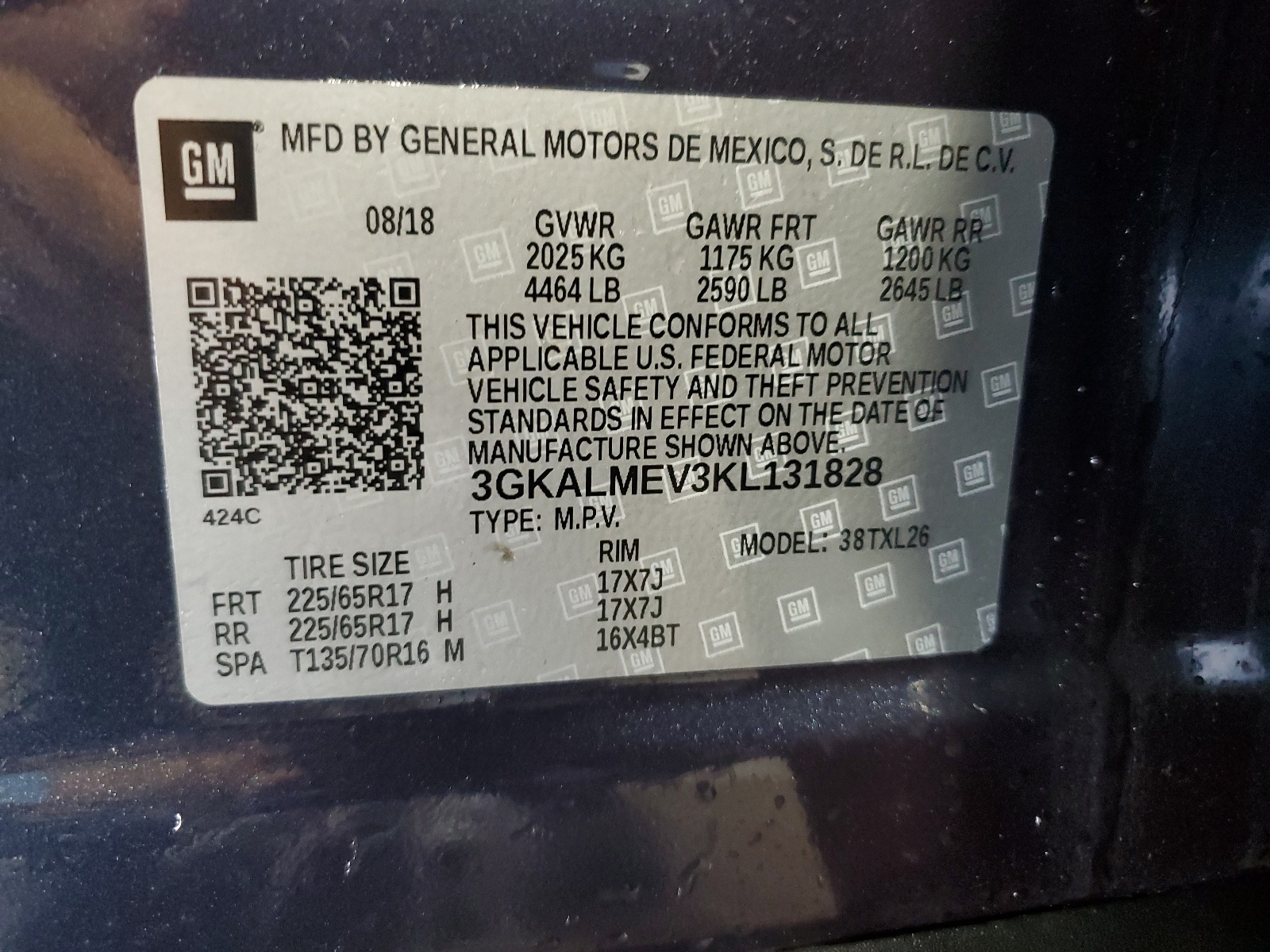 3GKALMEV3KL131828 2019 GMC Terrain Sle