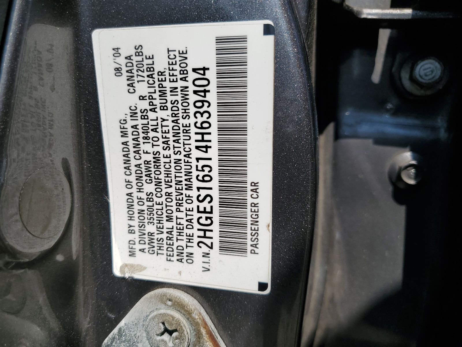 2HGES16514H639404 2004 Honda Civic Lx