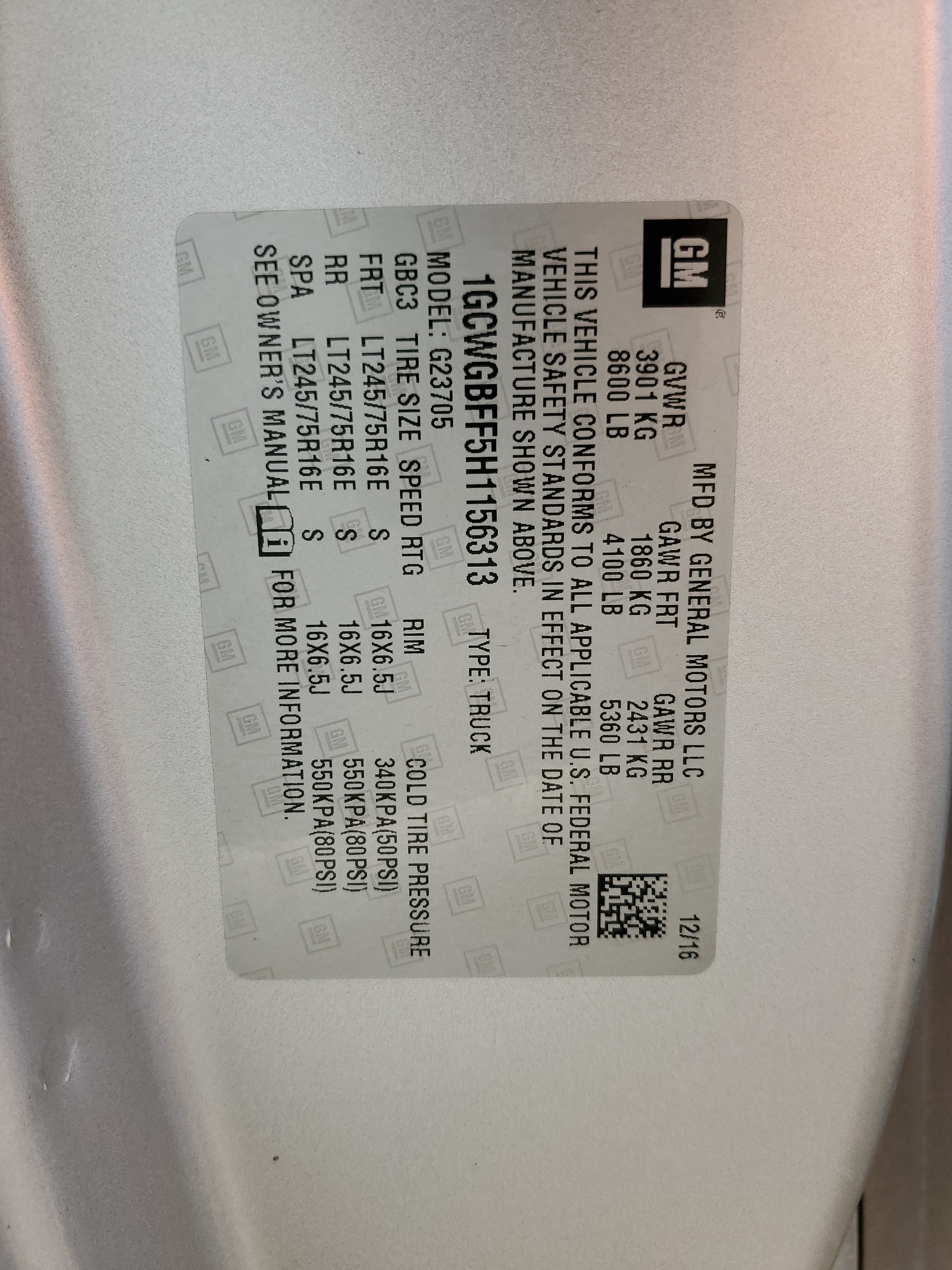 1GCWGBFF5H1156313 2017 Chevrolet Express G2500