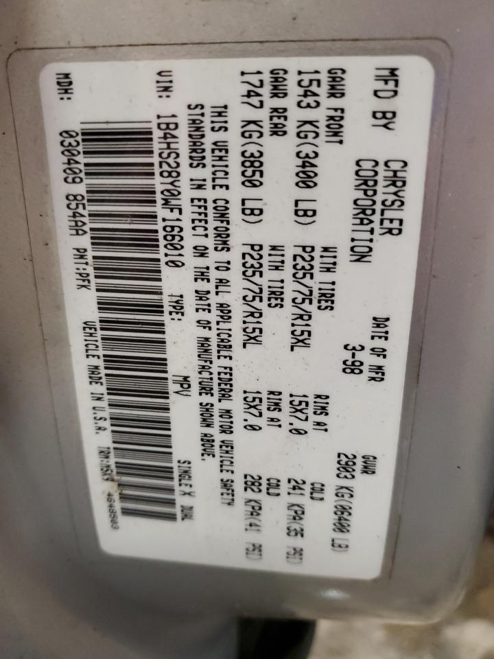 1998 Dodge Durango VIN: 1B4HS28Y0WF166010 Lot: 64441024