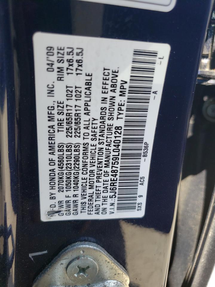 2009 Honda Cr-V Exl VIN: 5J6RE48759L040128 Lot: 62875694