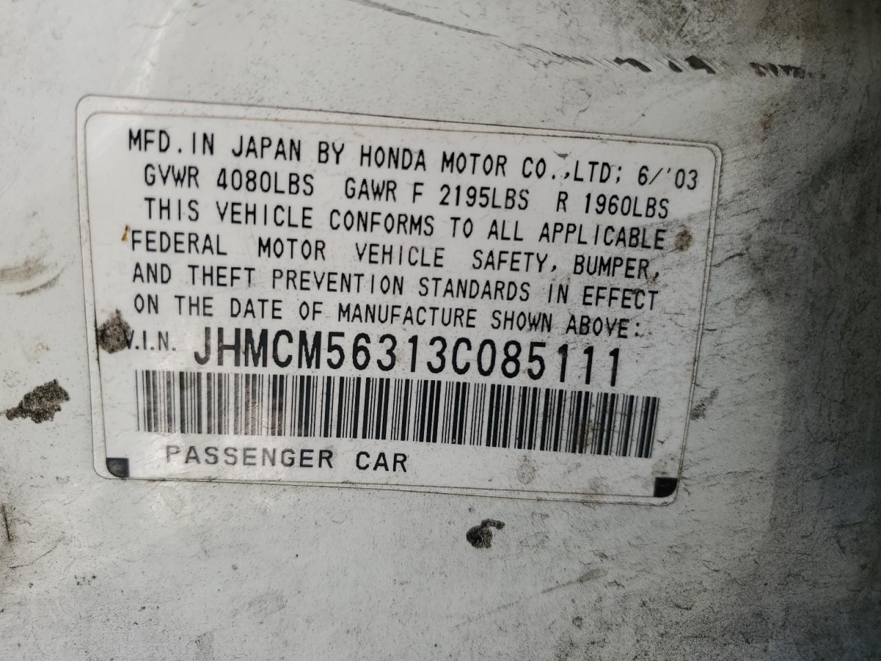 JHMCM56313C085111 2003 Honda Accord Lx