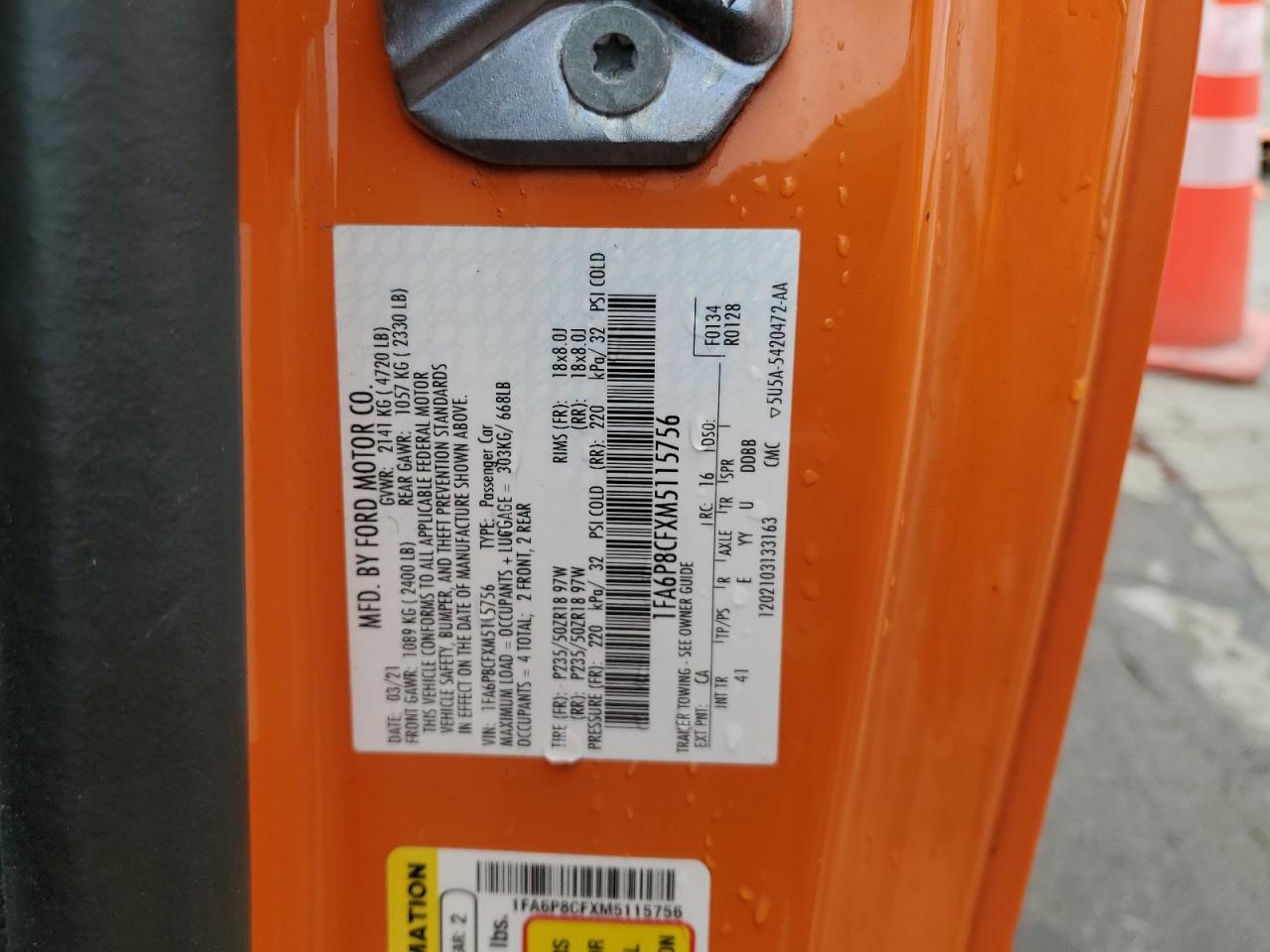 2021 Ford Mustang Gt VIN: 1FA6P8CFXM5115756 Lot: 63491774