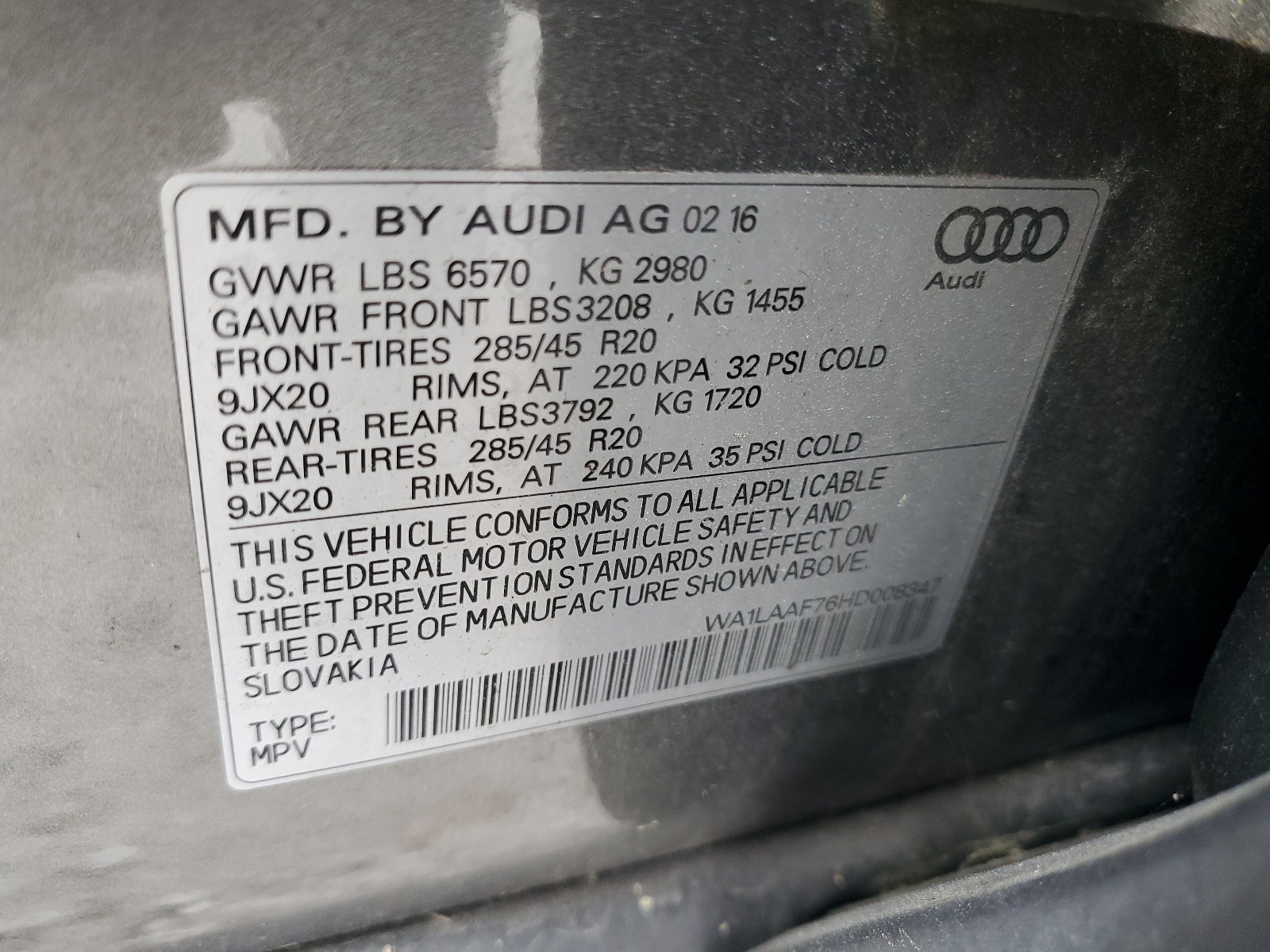 WA1LAAF76HD008347 2017 Audi Q7 Premium Plus