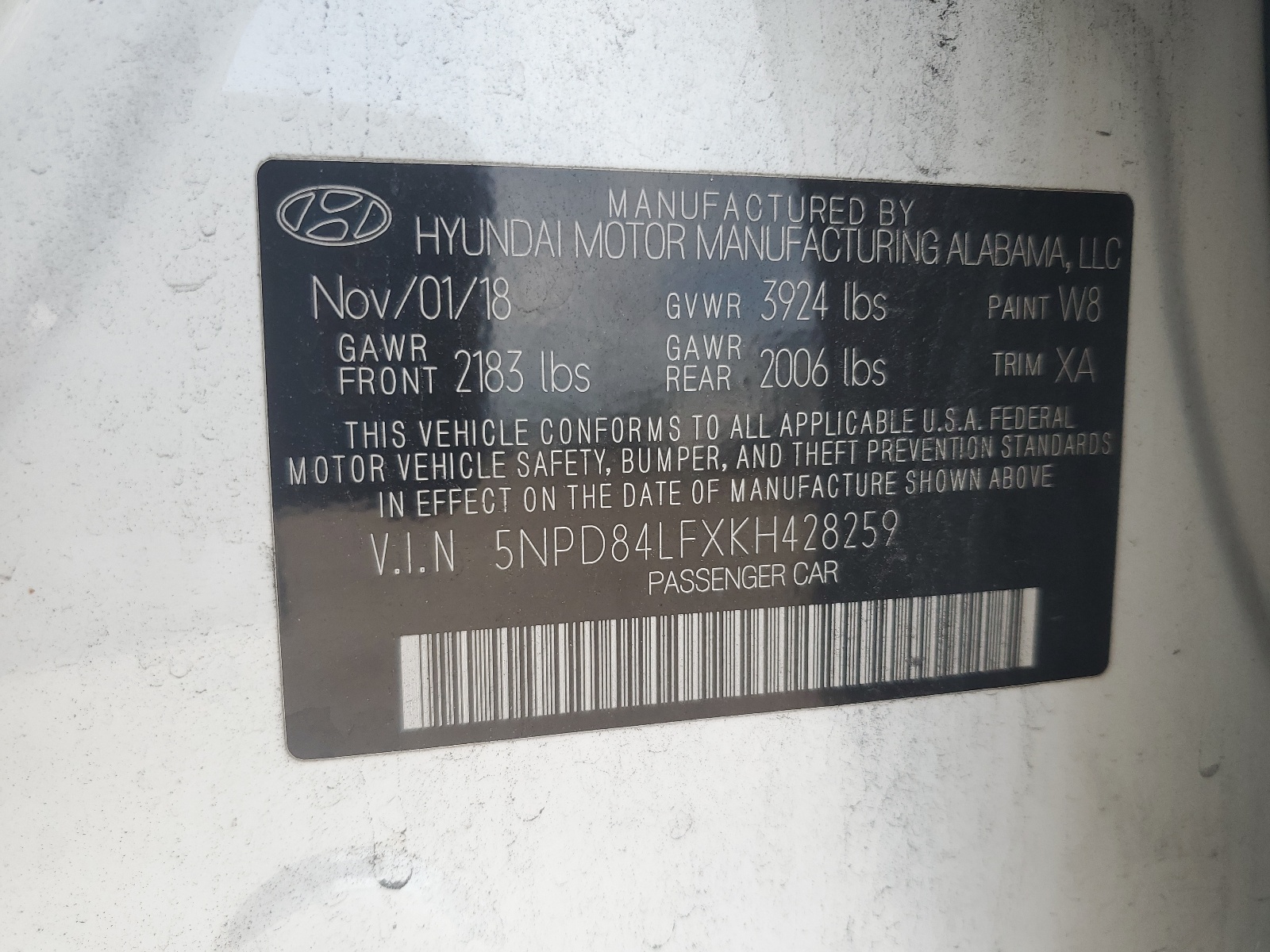 5NPD84LFXKH428259 2019 Hyundai Elantra Sel