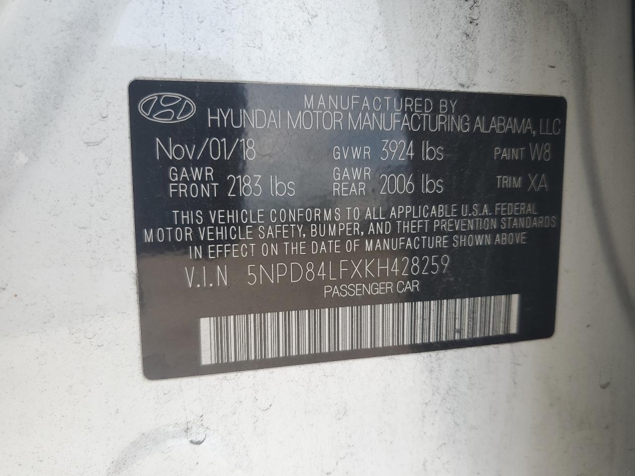 2019 Hyundai Elantra Sel VIN: 5NPD84LFXKH428259 Lot: 62721754