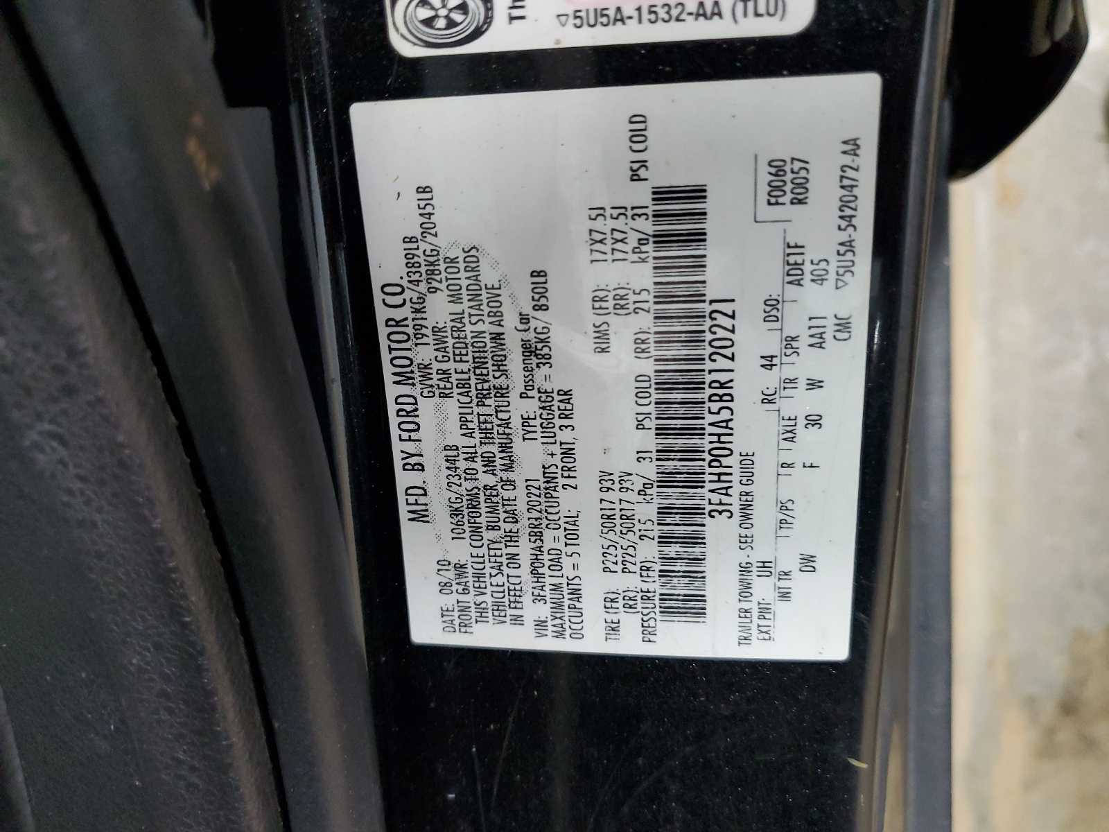 3FAHP0HA5BR120221 2011 Ford Fusion Se