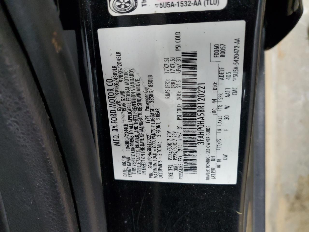 2011 Ford Fusion Se VIN: 3FAHP0HA5BR120221 Lot: 63978974