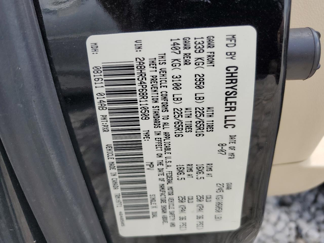 2008 Chrysler Town & Country Touring VIN: 2A8HR54P68R110509 Lot: 63758724