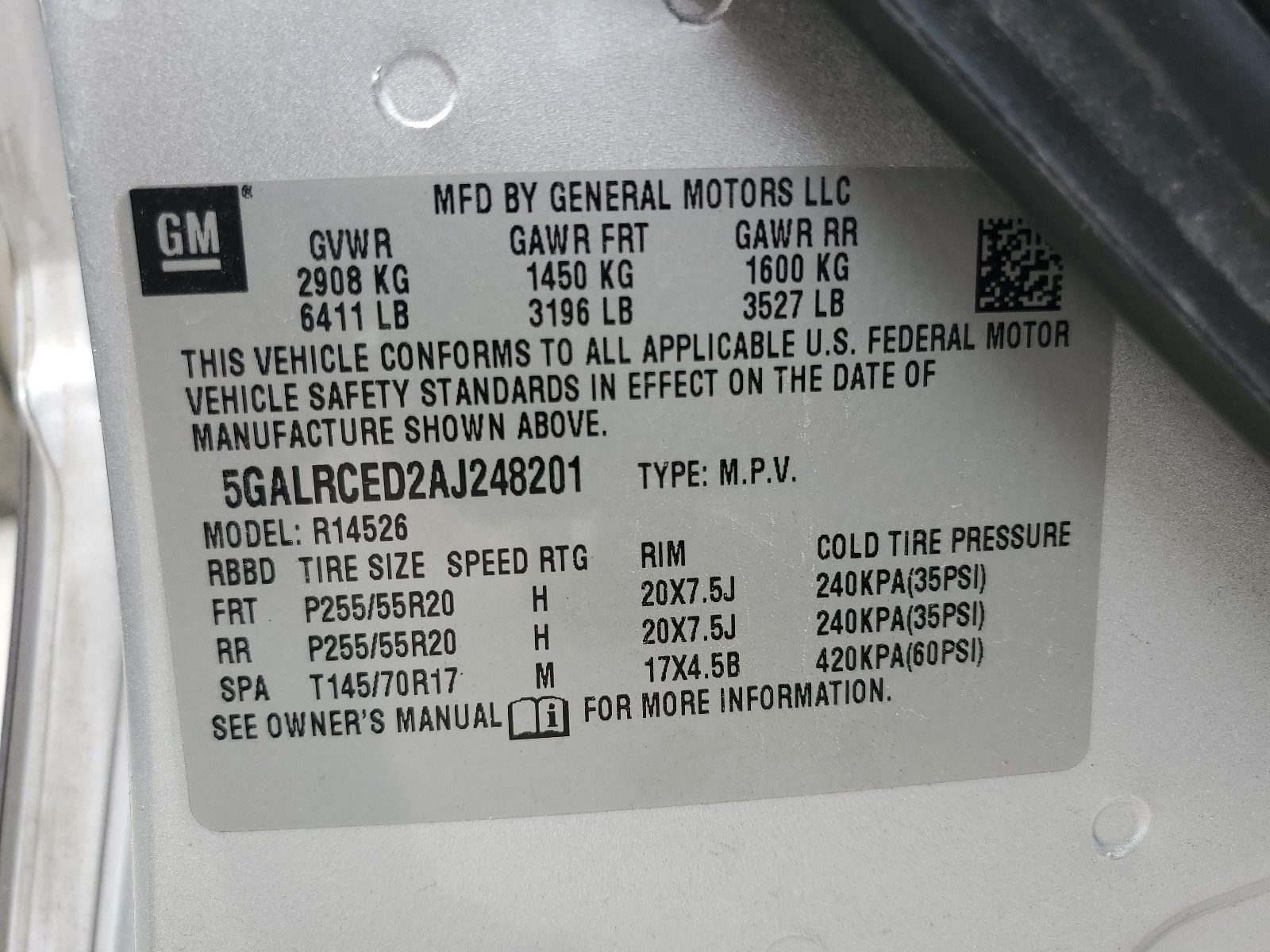 5GALRCED2AJ248201 2010 Buick Enclave Cxl