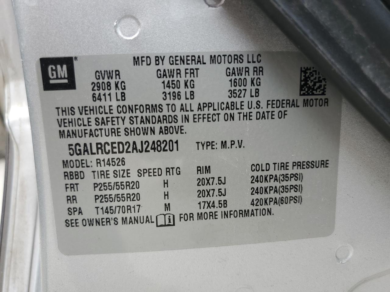 2010 Buick Enclave Cxl VIN: 5GALRCED2AJ248201 Lot: 64257864