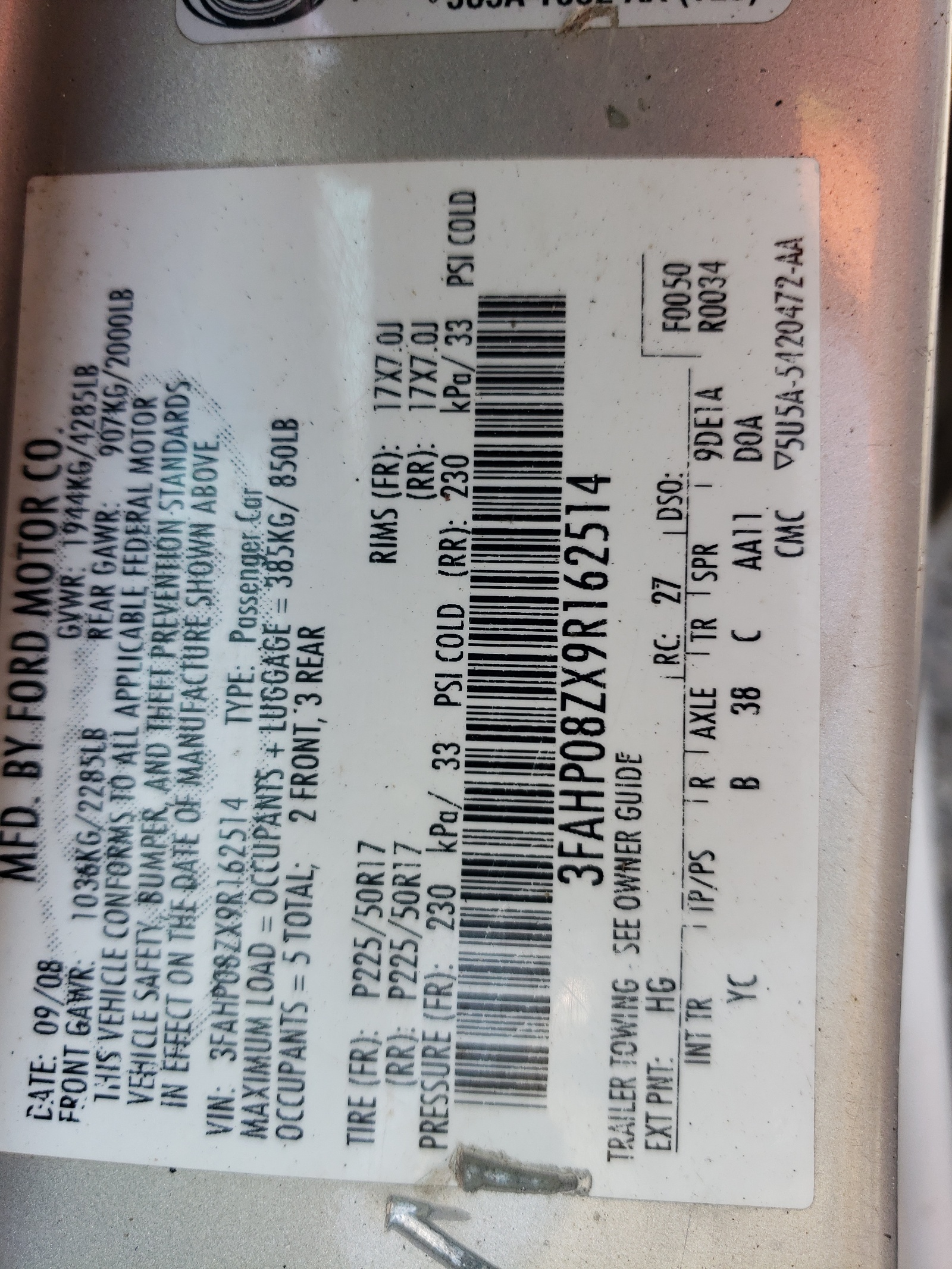 3FAHP08ZX9R162514 2009 Ford Fusion Sel