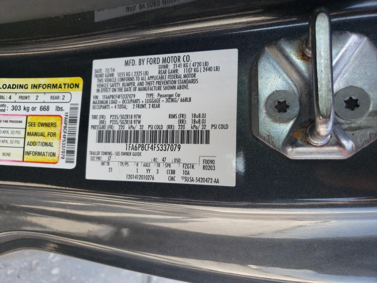 2015 Ford Mustang Gt VIN: 1FA6P8CF4F5337079 Lot: 65326184