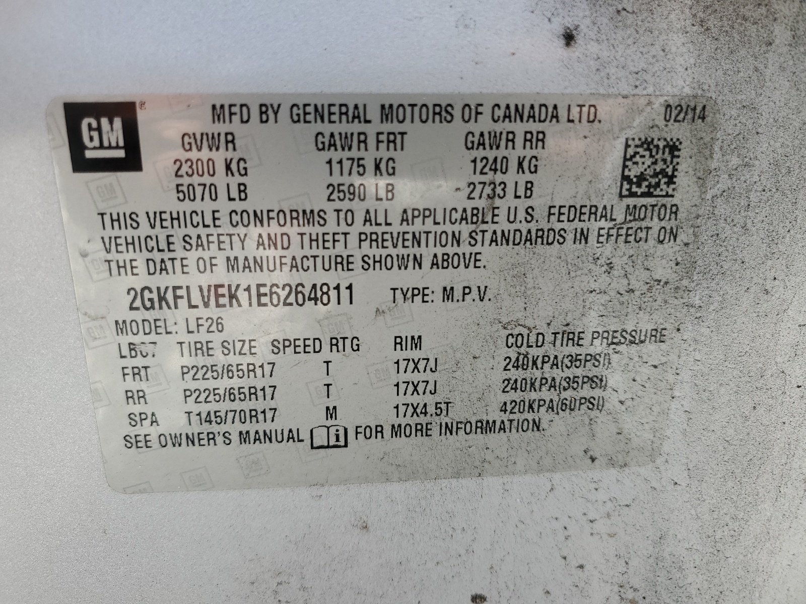 2GKFLVEK1E6264811 2014 GMC Terrain Sle