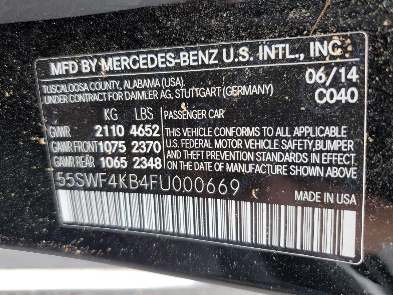 VIN 55SWF4KB4FU000669 2015 MERCEDES-BENZ C-CLASS no.12