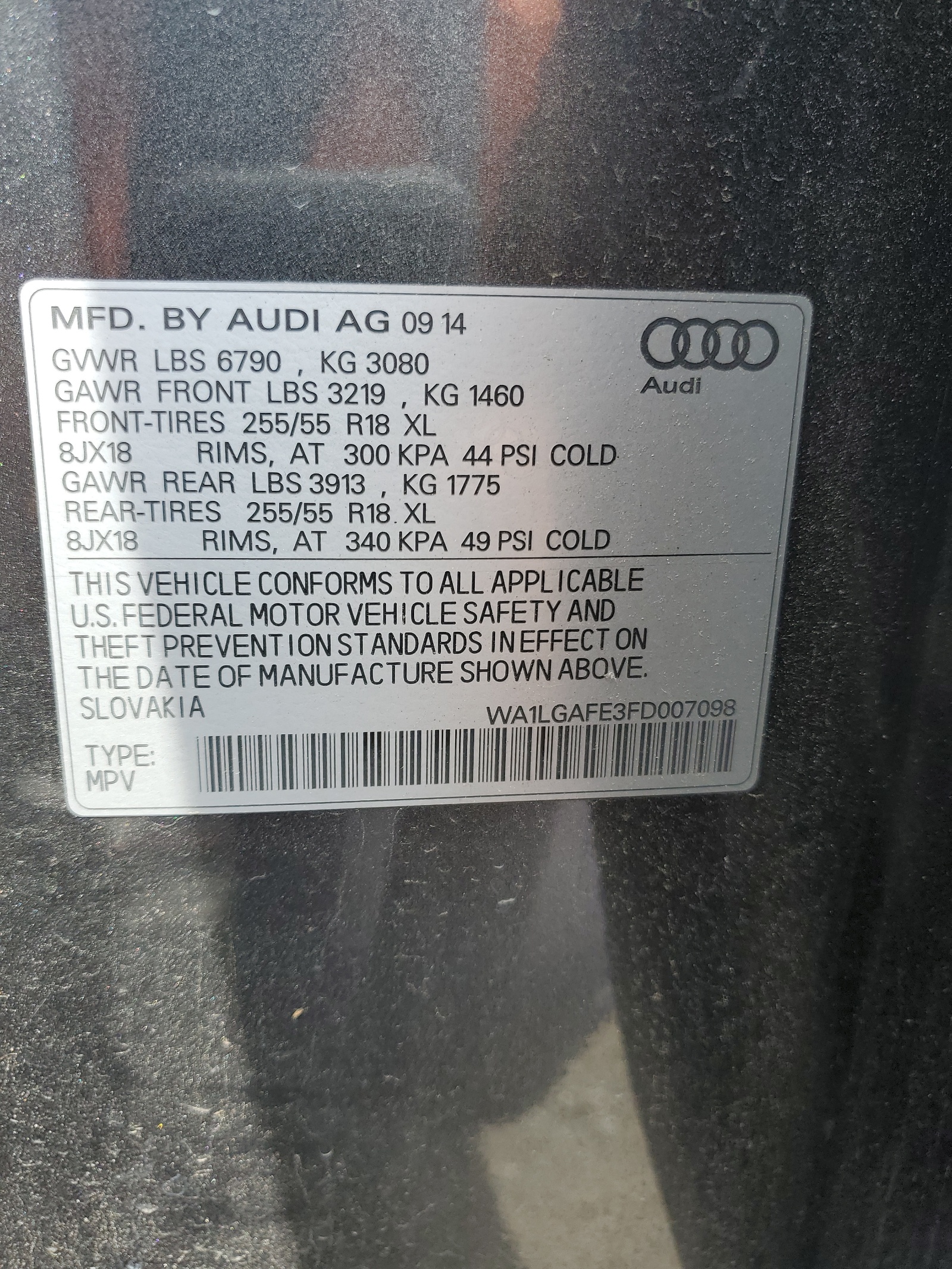 WA1LGAFE3FD007098 2015 Audi Q7 Premium Plus