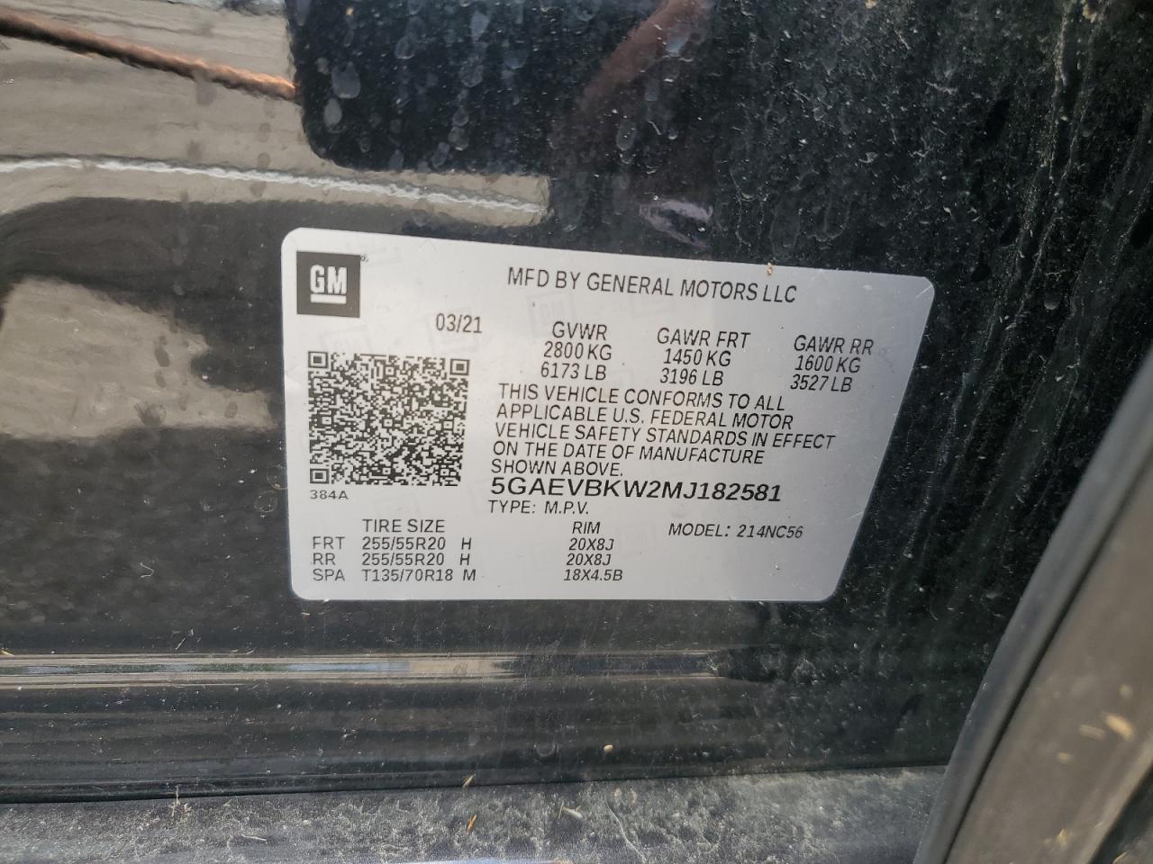 2021 Buick Enclave Premium VIN: 5GAEVBKW2MJ182581 Lot: 62213574