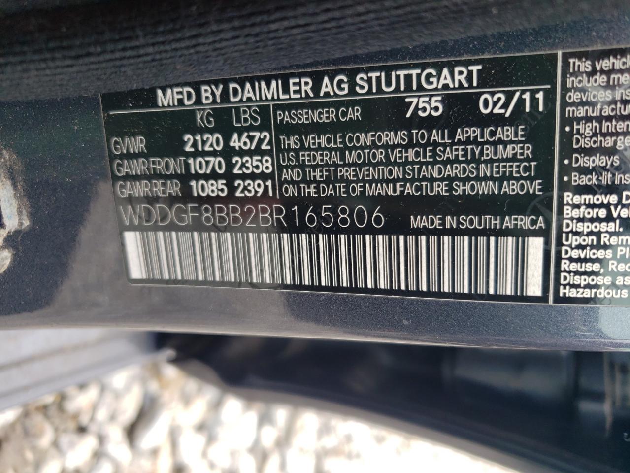 2011 Mercedes-Benz C 300 4Matic VIN: WDDGF8BB2BR165806 Lot: 66192484