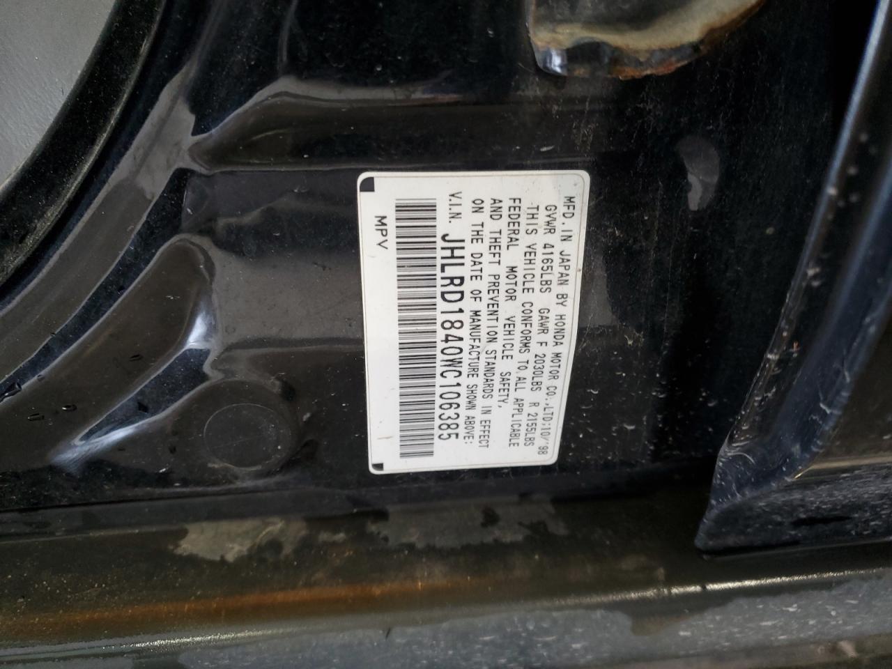 1998 Honda Cr-V Lx VIN: JHLRD1840WC106385 Lot: 64178774