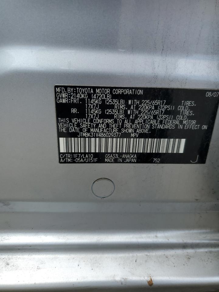 2008 Toyota Rav4 Limited VIN: JTMBK31V486029377 Lot: 61274184