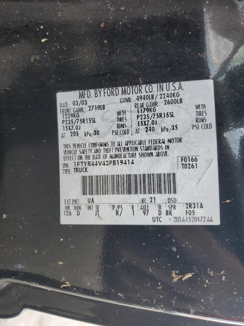 1FTYR44V43PB19414 2003 Ford Ranger Super Cab