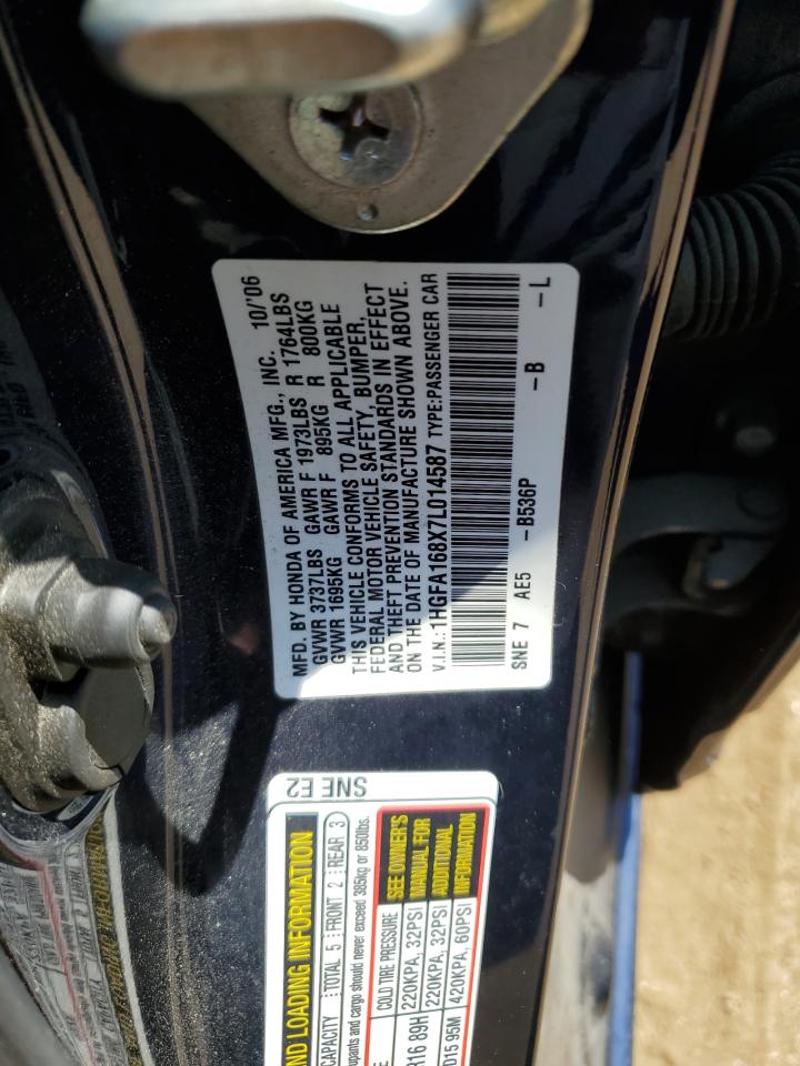 2007 Honda Civic Ex VIN: 1HGFA168X7L014587 Lot: 62906064