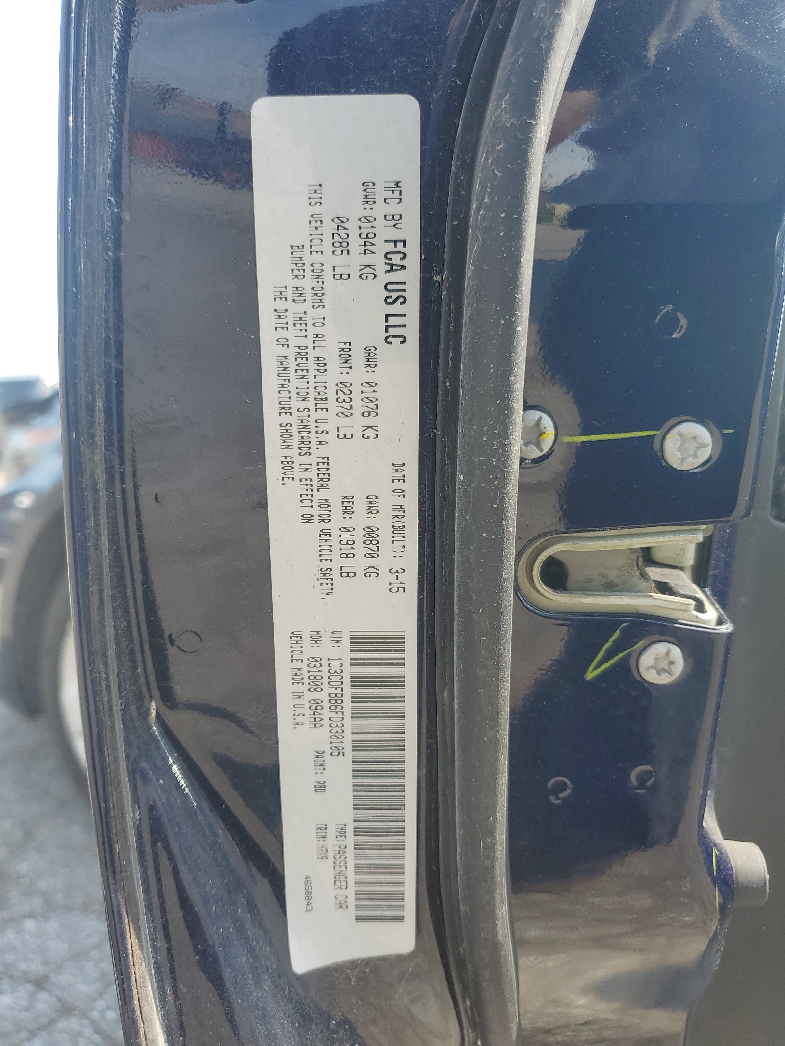 1C3CDFBB6FD330105 2015 Dodge Dart Sxt