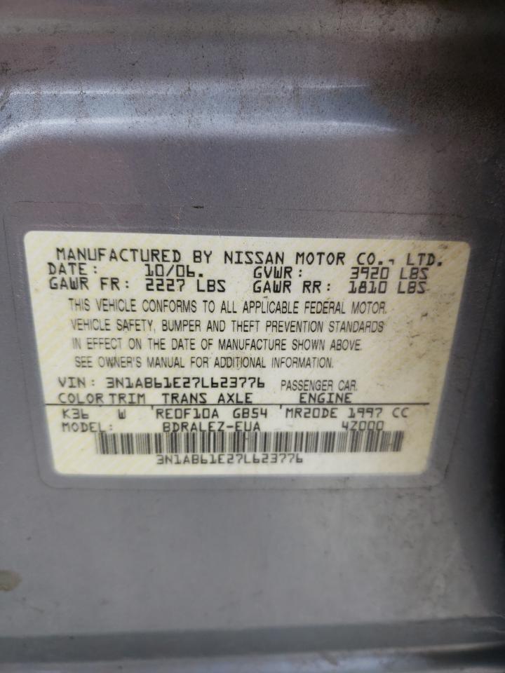 2007 Nissan Sentra 2.0 VIN: 3N1AB61E27L623776 Lot: 63602984