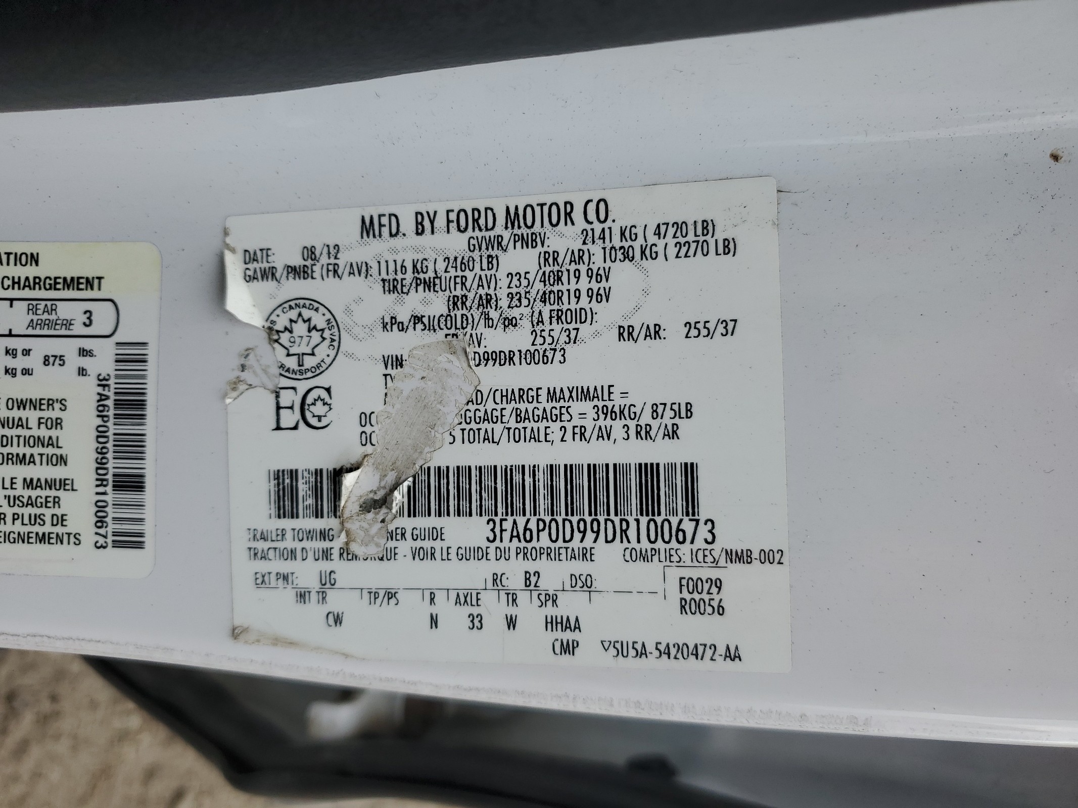 3FA6P0D99DR100673 2013 Ford Fusion Titanium