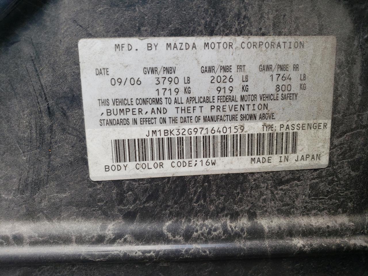 2007 Mazda 3 I VIN: JM1BK32G971640159 Lot: 63342544