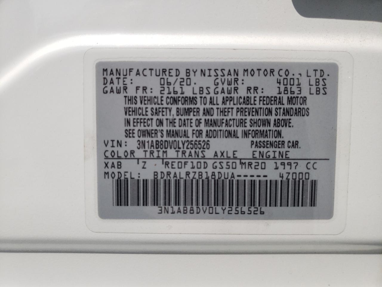 3N1AB8DV0LY256526 2020 Nissan Sentra Sr