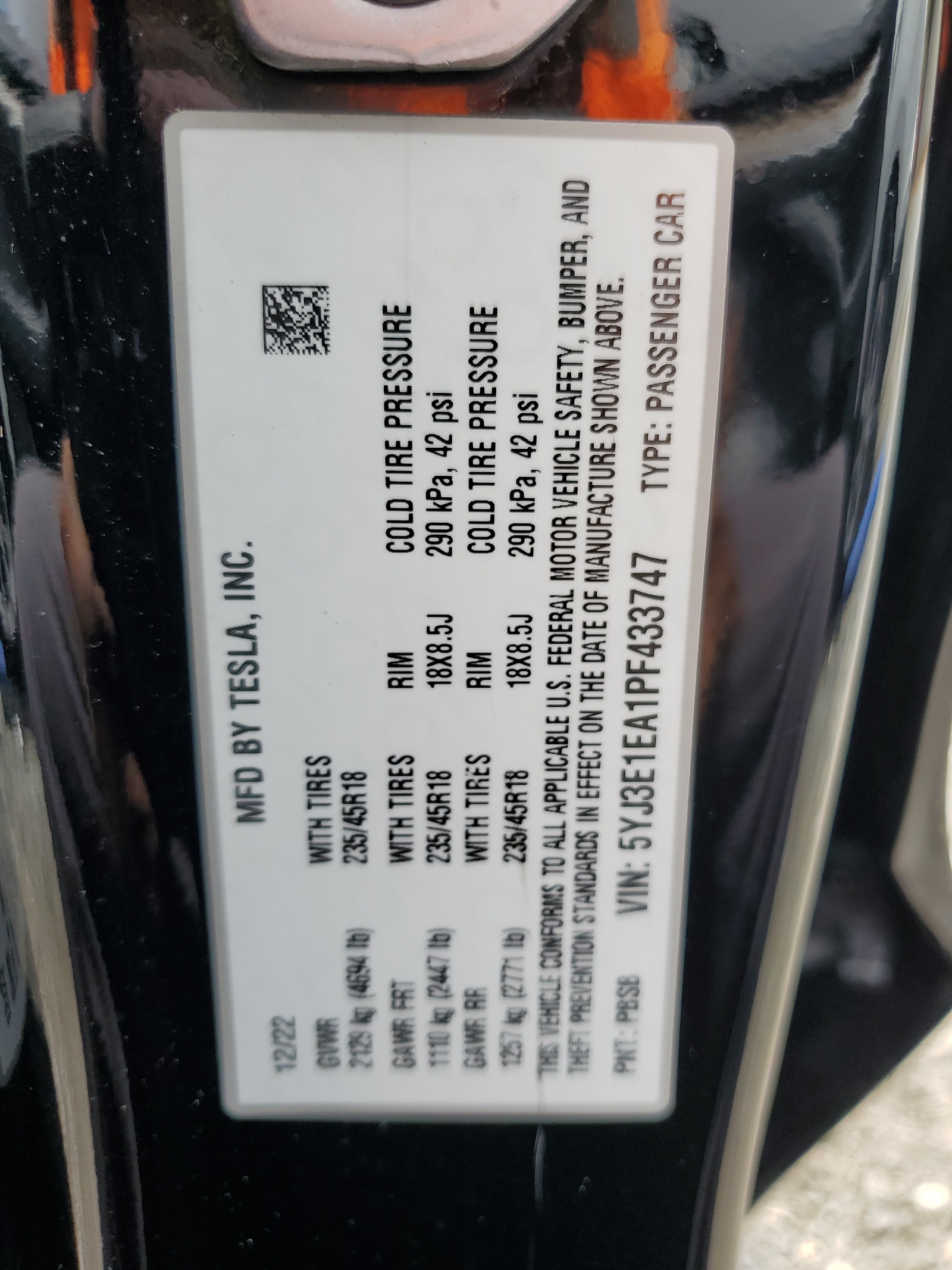 5YJ3E1EA1PF433747 2023 Tesla Model 3