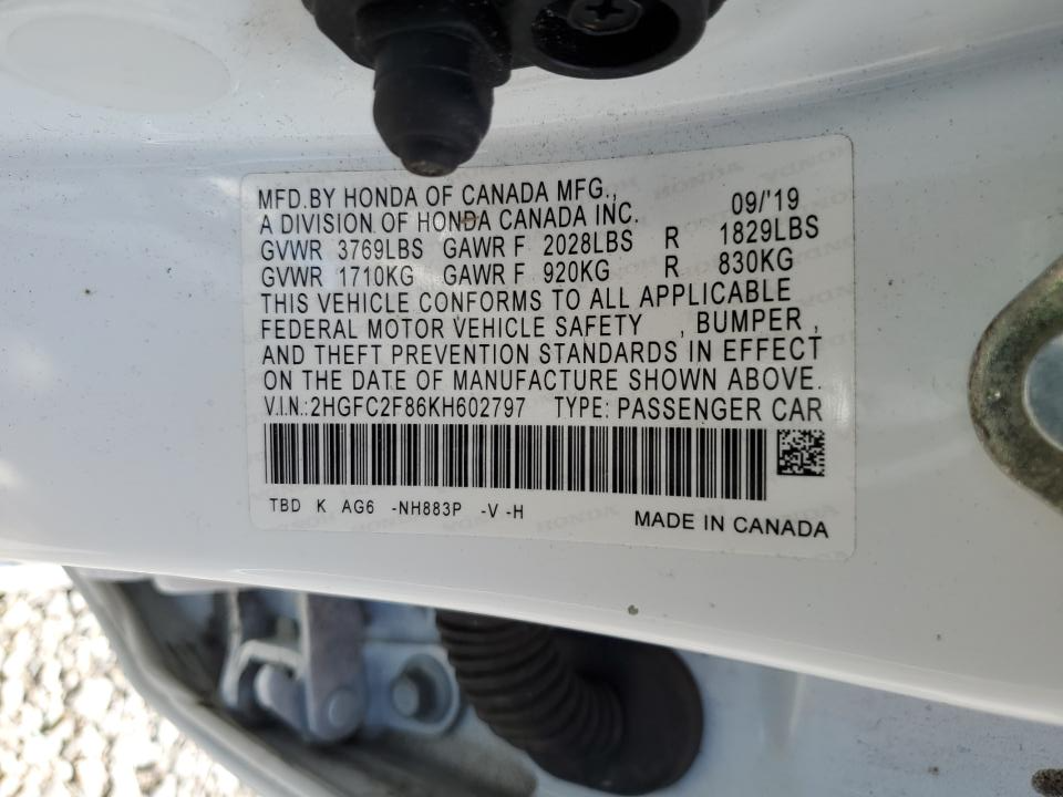 2HGFC2F86KH602797 2019 Honda Civic Sport