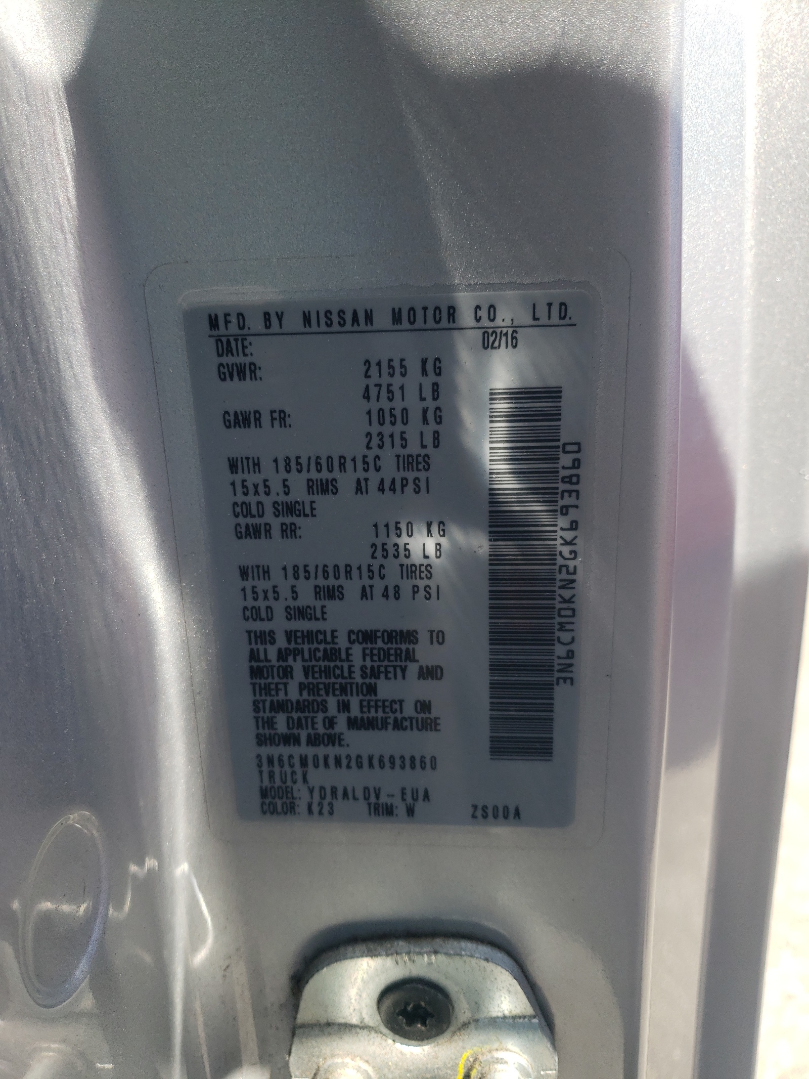 3N6CM0KN2GK693860 2016 Nissan Nv200 2.5S