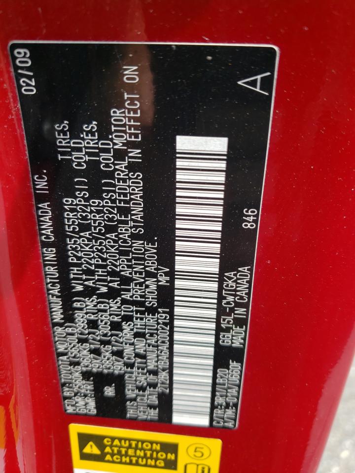 2010 Lexus Rx 350 VIN: 2T2BK1BA6AC002191 Lot: 63250254